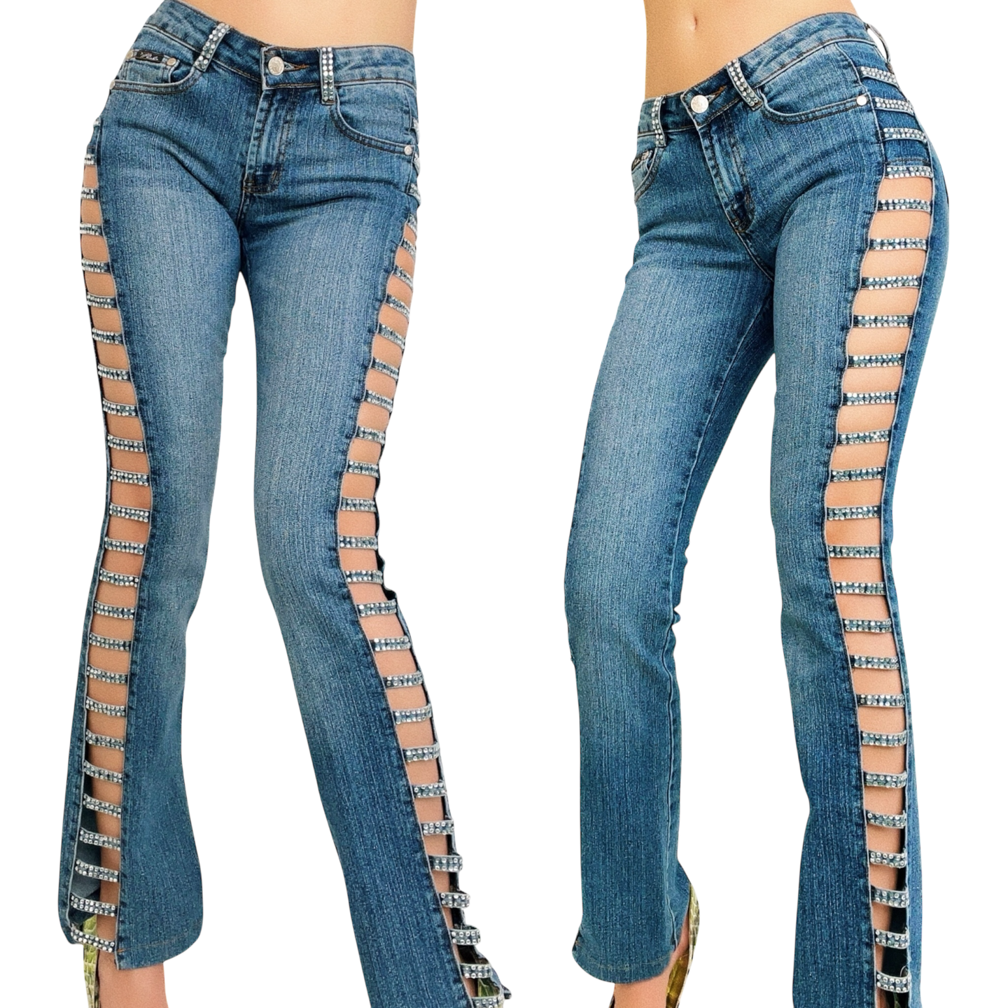 Early 2000s Rhinestone Cutout Jeans
