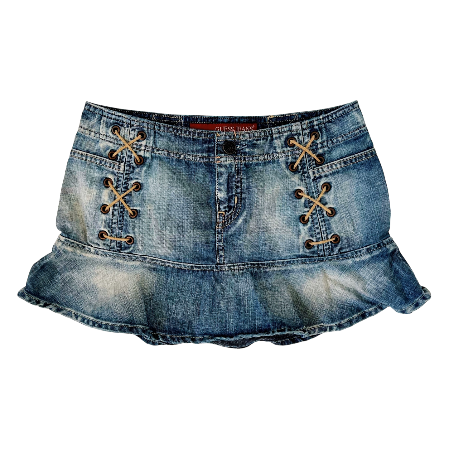 Guess Lace Up Denim Mini Skirt