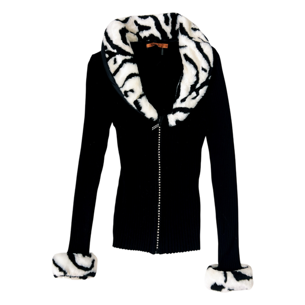 Furry Zebra Zip Up Sweater