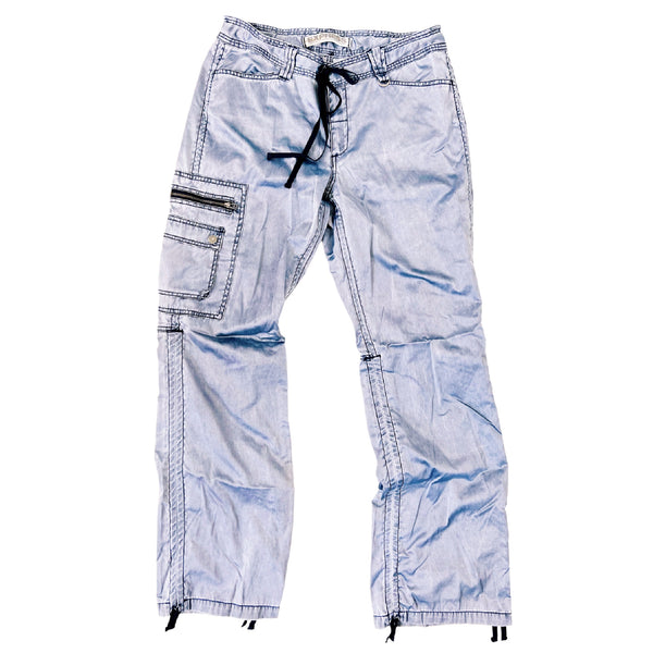 Blue Satin Cargo Pants