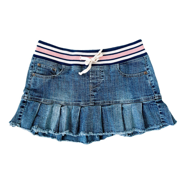 Sporty Pleated Denim Mini Skirt