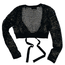 Load image into Gallery viewer, Black Sequin Crochet Tie Front Top
