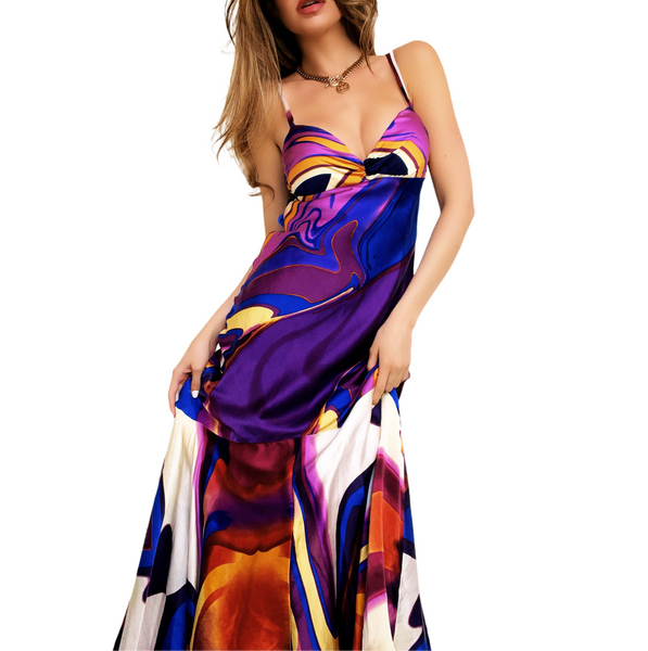 Caché Swirly Silk Maxi Dress