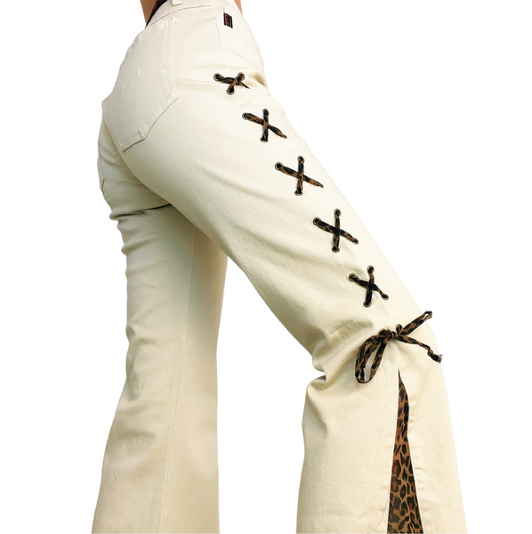 Early 2000s Lace Up Leopard Flares