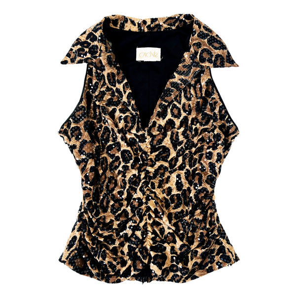 Caché Ruched Sequin Leopard Top