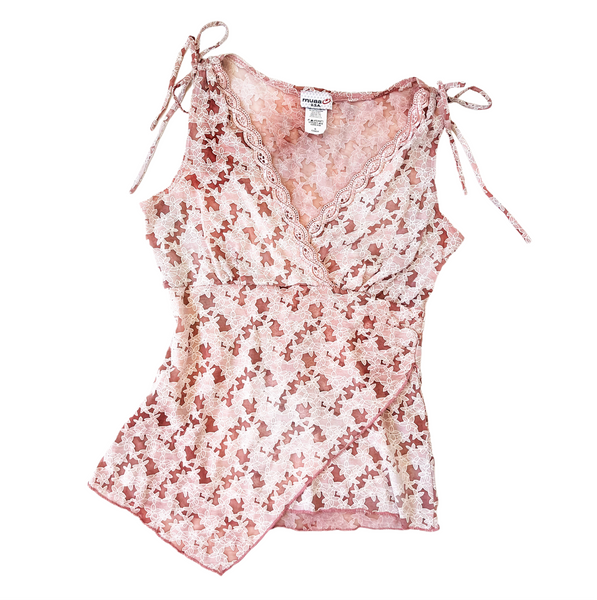 90s Sheer Dusty Pink Floral Top