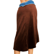Load image into Gallery viewer, 90s Denim &amp; Faux Suede Midi Skirt
