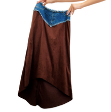 Load image into Gallery viewer, 90s Denim &amp; Faux Suede Midi Skirt
