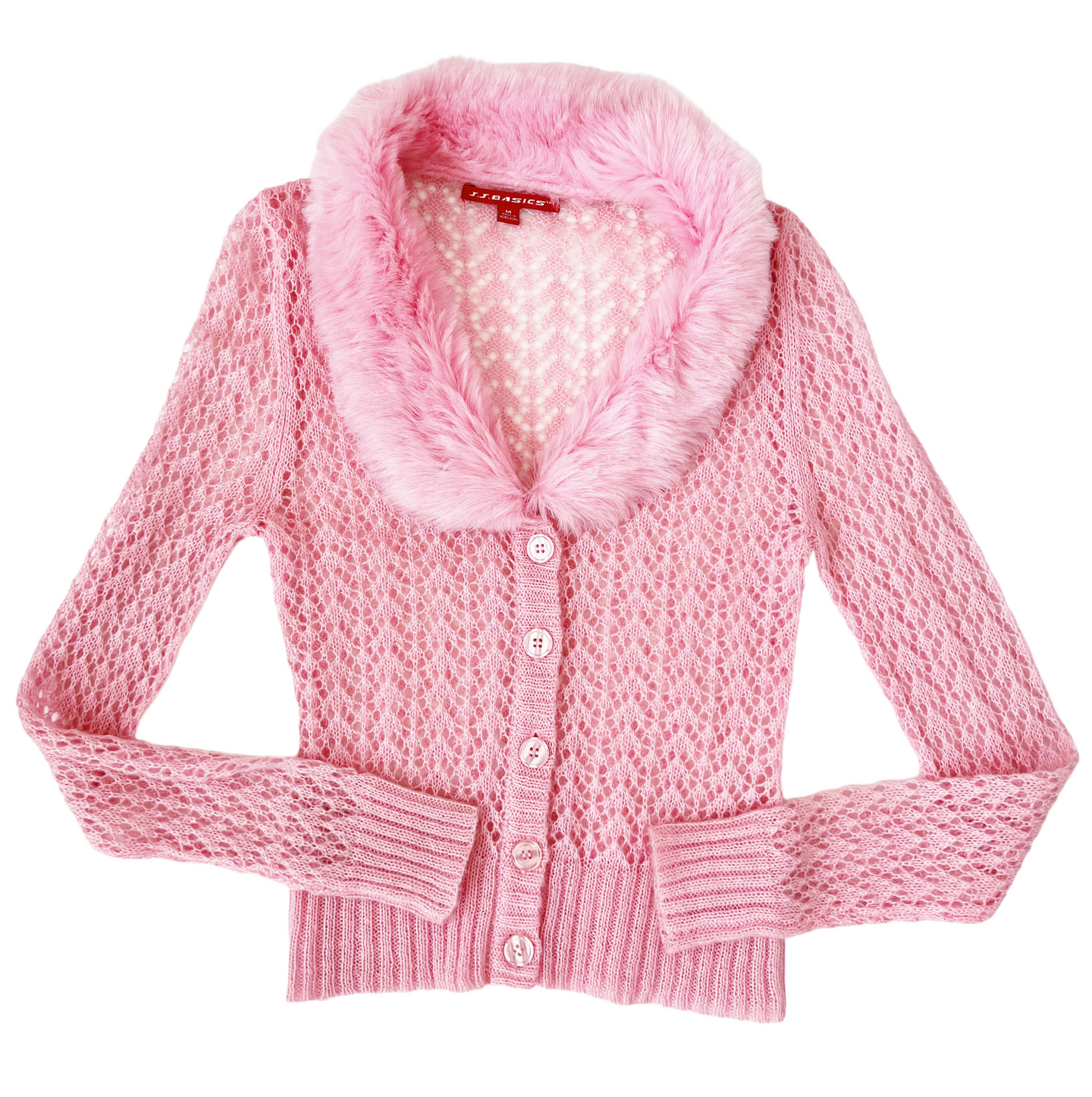 Baby Pink Furry Open Knit Cardigan
