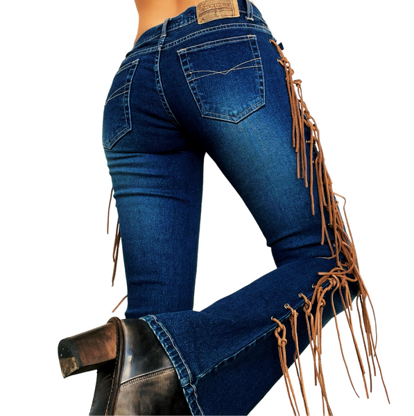 Early 2000s Suede Fringe Jeans