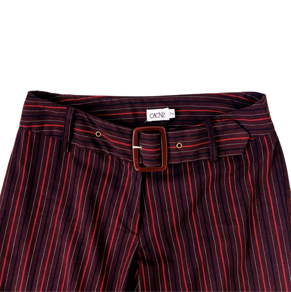 Vintage Caché Belted Pinstriped Pants