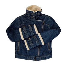 Load image into Gallery viewer, Faux Sherpa Denim Buckle Jacket
