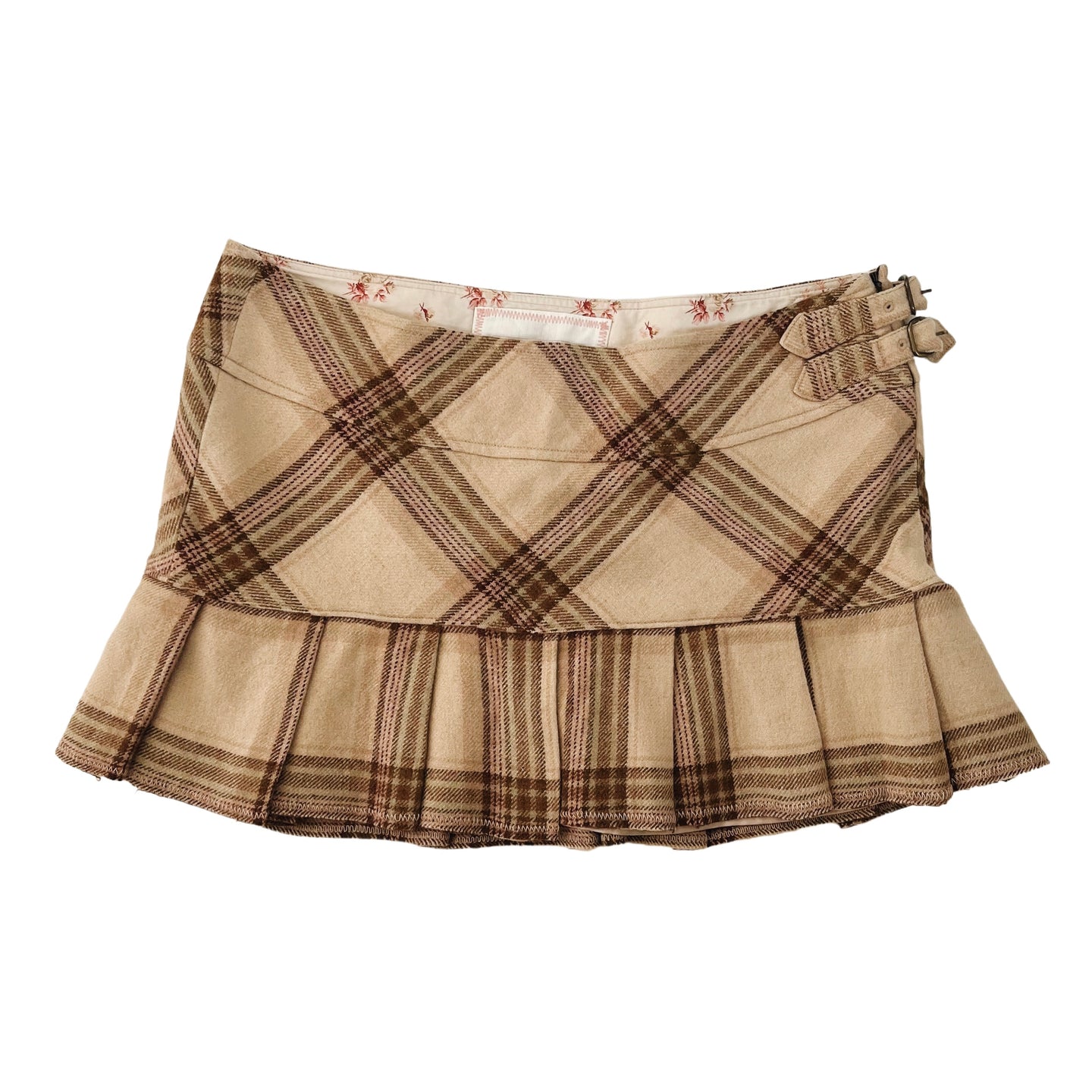 Wooly Plaid Pleated Mini Skirt