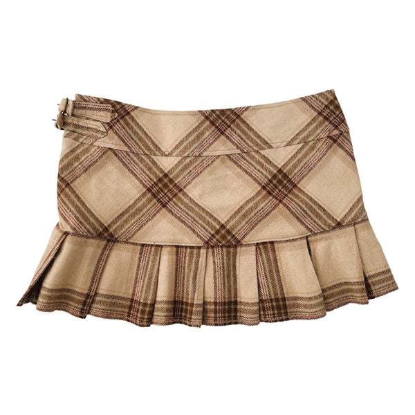 Wooly Plaid Pleated Mini Skirt