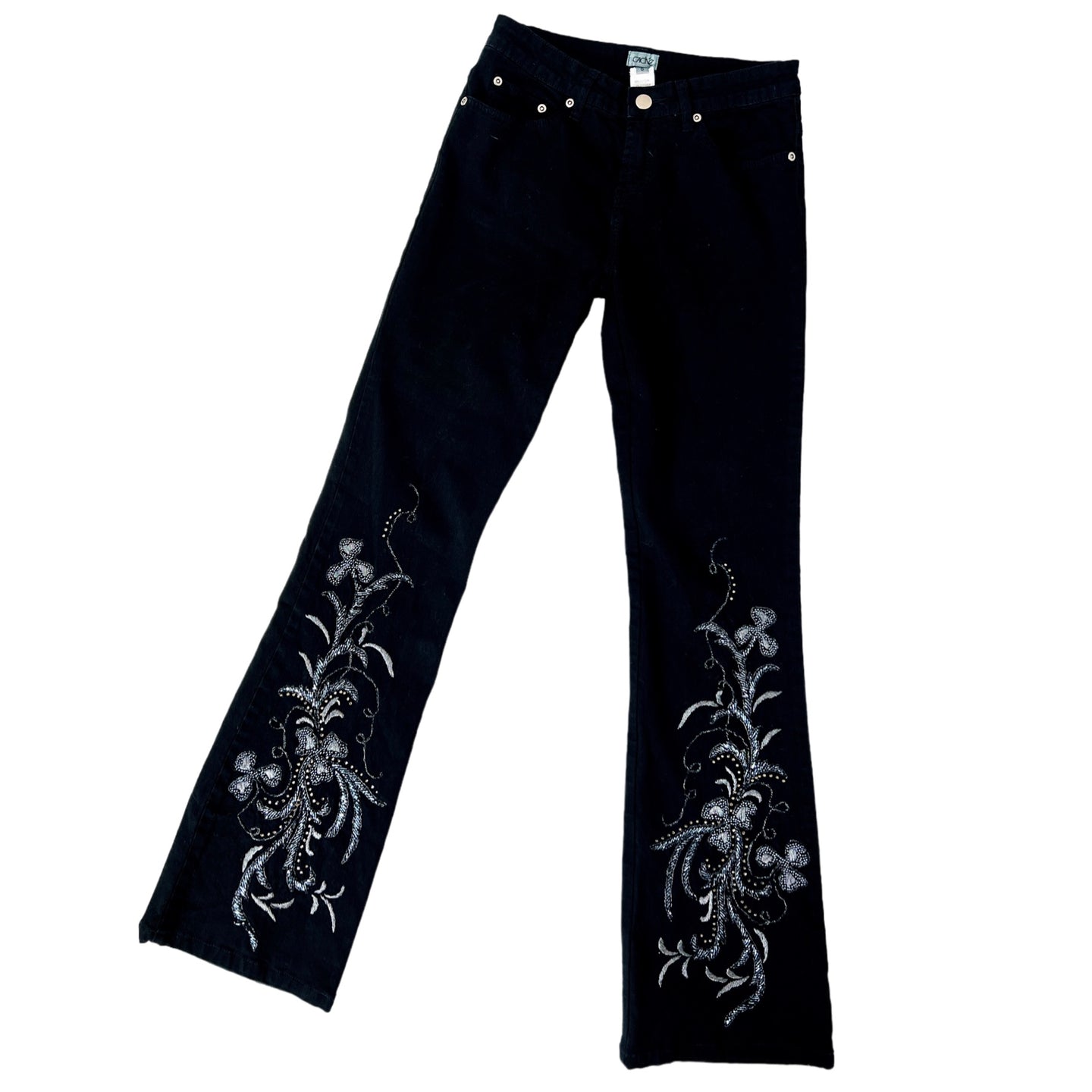 Vintage Black Beaded Floral Jeans