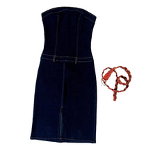 Load image into Gallery viewer, 90s Belted Strapless Denim Dress
