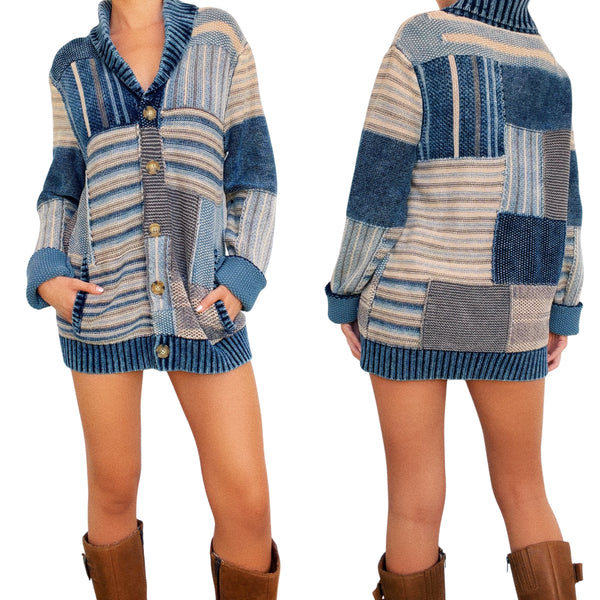 Chunky Knit Patchwork Cardigan