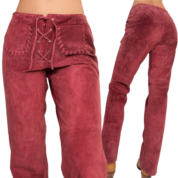 Brick Red Suede Leather Pants