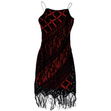 Load image into Gallery viewer, 90s Black &amp; Red Fringy Midi Dress

