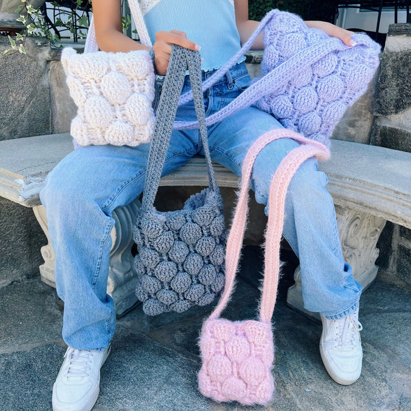 Cream Mini Puff Bag by Carolannie Crochet