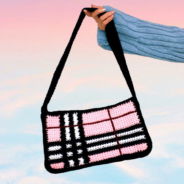 Pink Plaid Shoulder Bag by Carolannie Crochet