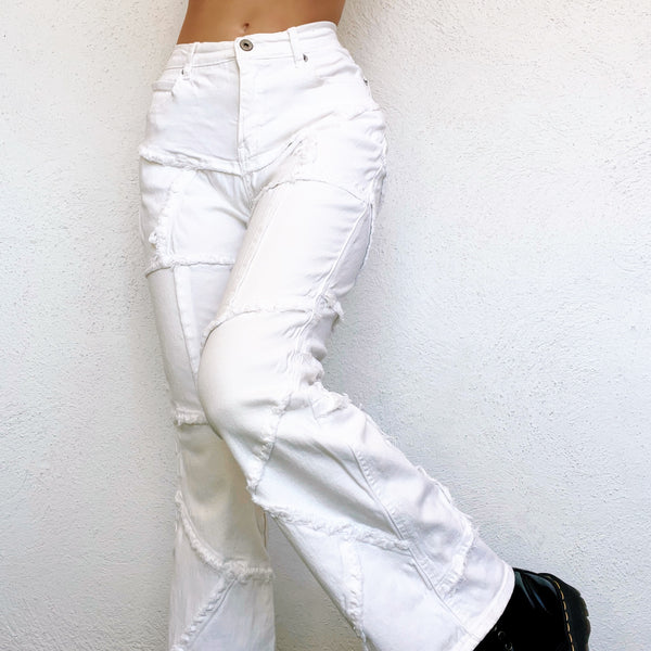 Funky White Frayed Patchwork Jeans