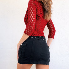Load image into Gallery viewer, Deep Red Button Up Crochet Top
