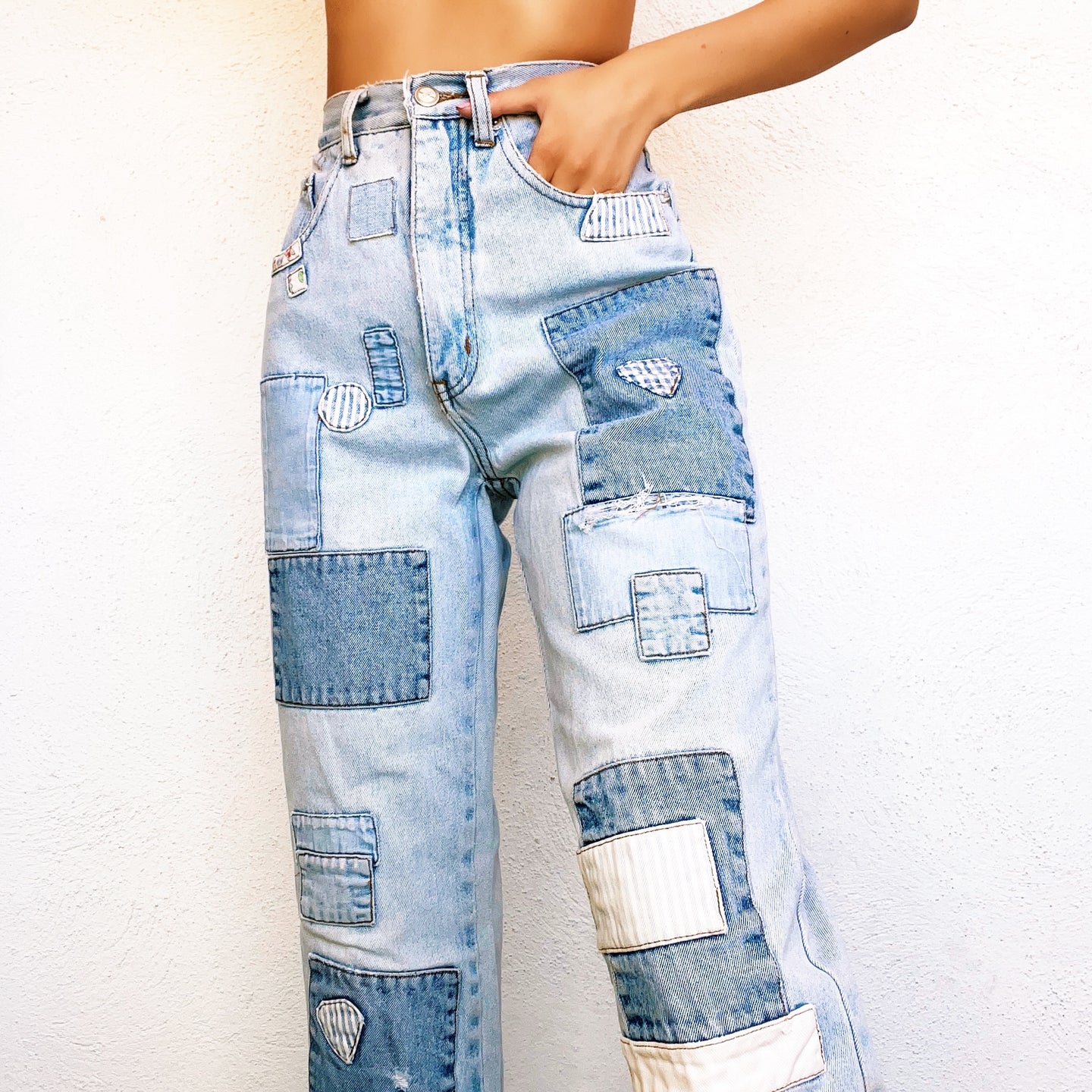 Vintage Distressed Patchwork Jeans
