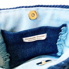 Load image into Gallery viewer, Patchwork Blues Shoulder Bag by Carolannie Crochet
