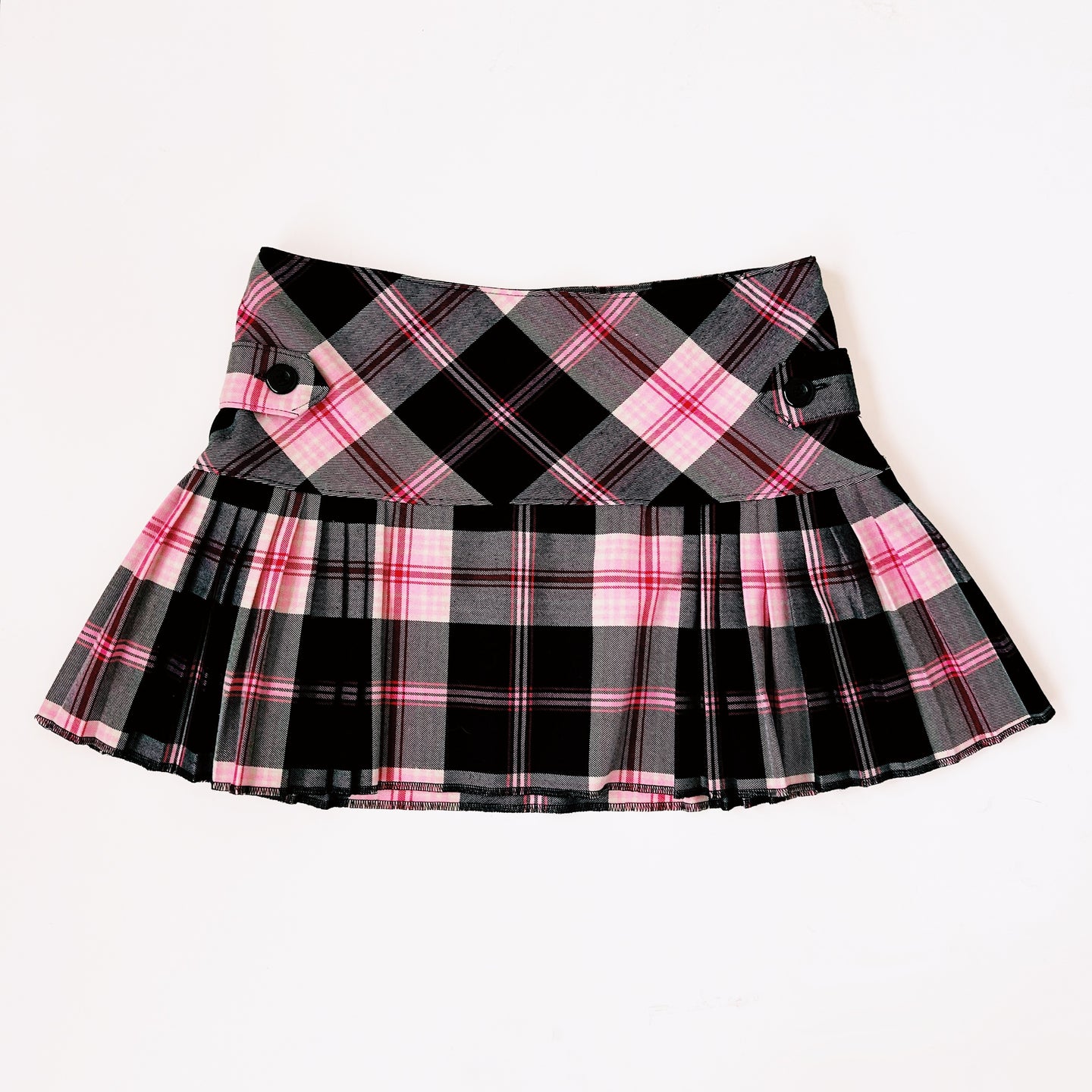 Pink & Black Plaid Mini Skirt