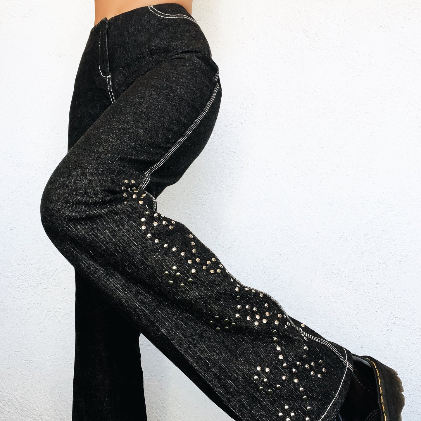 Silver Studded Flare Jeans