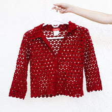 Load image into Gallery viewer, Deep Red Button Up Crochet Top
