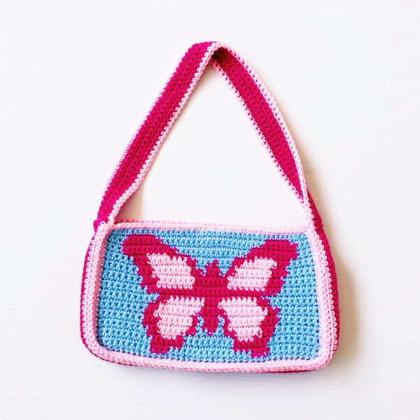 Cotton Candy Butterfly Shoulder Bag by Carolannie Crochet