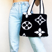 Load image into Gallery viewer, Black &amp; White Louie Tote Bag by Carolannie Crochet
