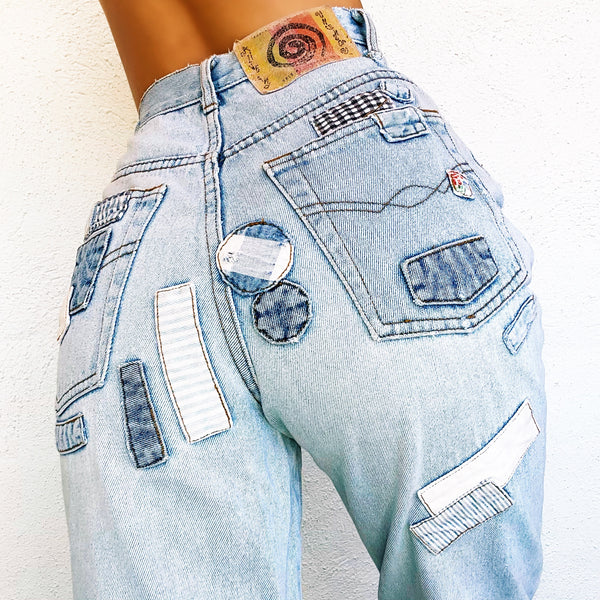 Vintage Distressed Patchwork Jeans