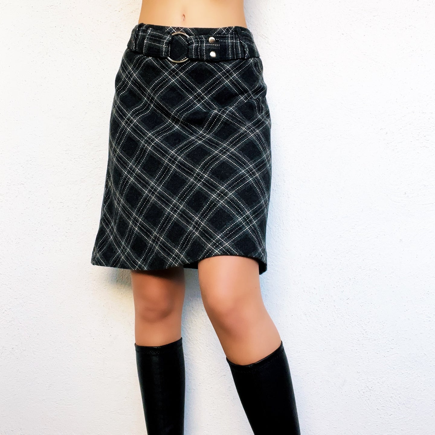Wooly Plaid Charcoal Skirt